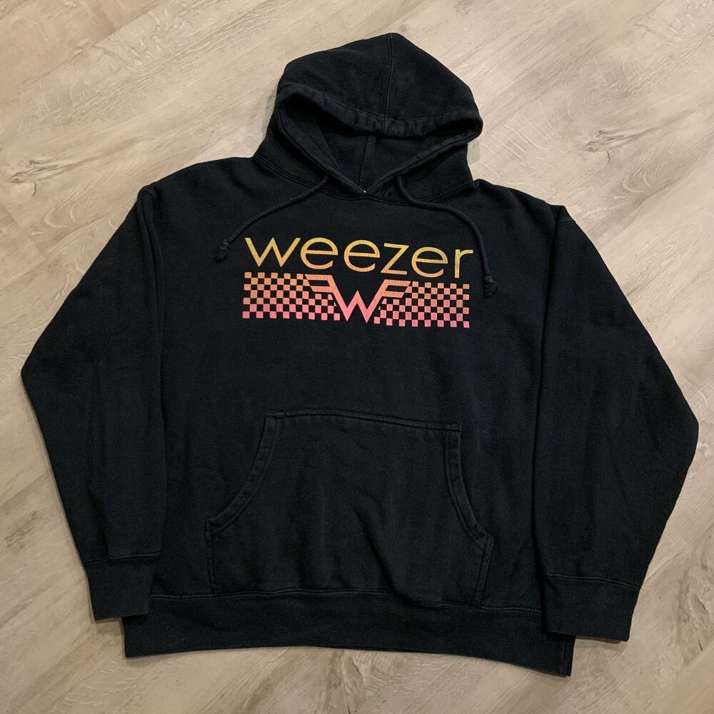 Weezer Band Logo Hoodie Men's Large L Black Sweatshirt Alt Grunge Indie Emo